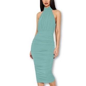 High Neck Ruched Bodycon